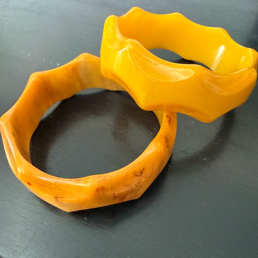Bakelite Vintage Yellow and Orange Bangle Bracelets